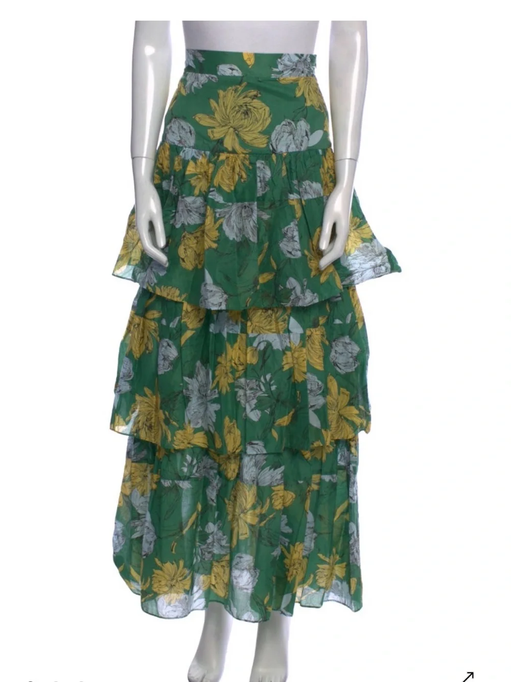 Alexis Green Tiered Maxi Skirt with Yellow & White Floral